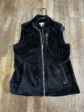 Calvin Klein Faux Fur Textured Zip-Up Vest Black Size Medium